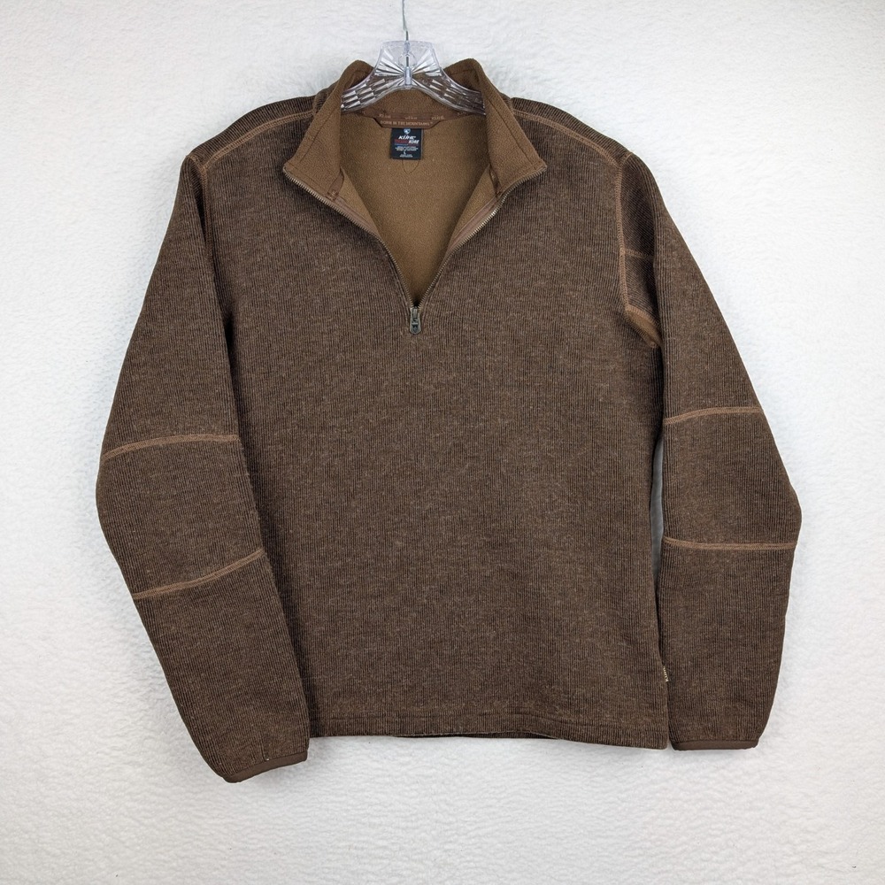 Mens Large Kuhl  Thor 1/4 Zip Pullover Sweater Thermo Kore Wool Brown